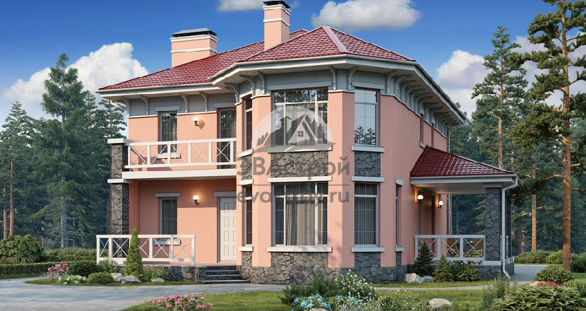Проект дома из теплой керамики 10-75K с эркером и балконом