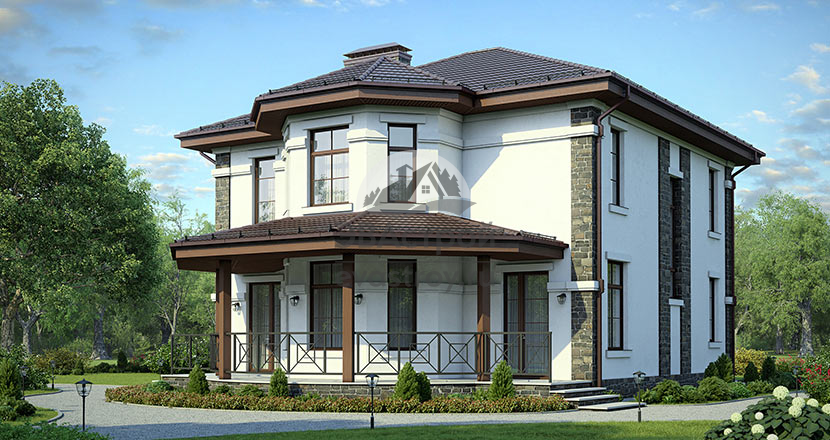 20-75A – проект дома 10 на 11 с полукруглой террасой из газобетона