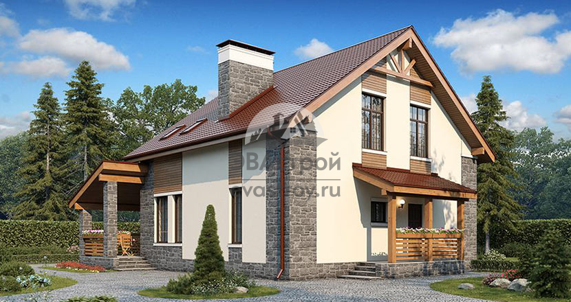 Проект загородного дома с мансардой из керамических блоков 11-75K
