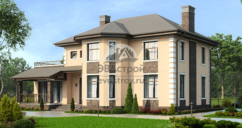 52-75B – проект дома с бассейном, сауной и цокольным этажом из пеноблоков