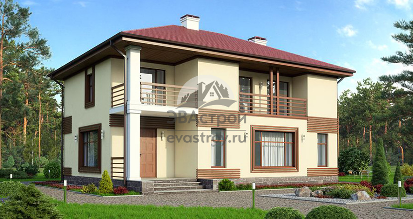 Проект загородного дома из кирпича 62-75K с террасой и верандой