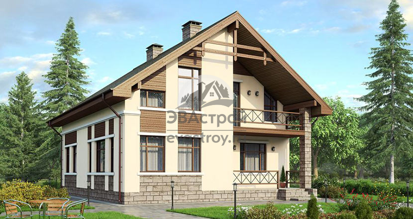 Проект красивого дома из газобетона 53-75 с мансардой
