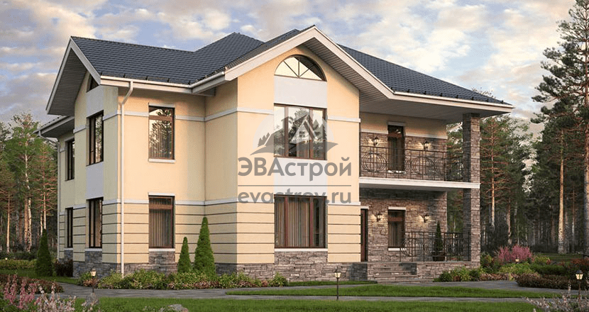 65-75K – проект дома 15 на 14 из блоков с 6 спальнями и большим холлом