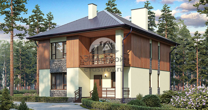 Проект дома из поризованного кирпича 91-75K с террасой