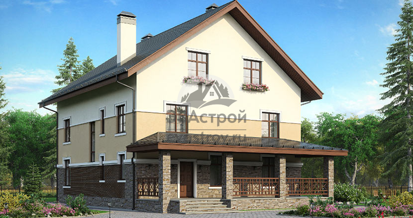 проект дома из поризованного керамического блока 87-75K с мансардой