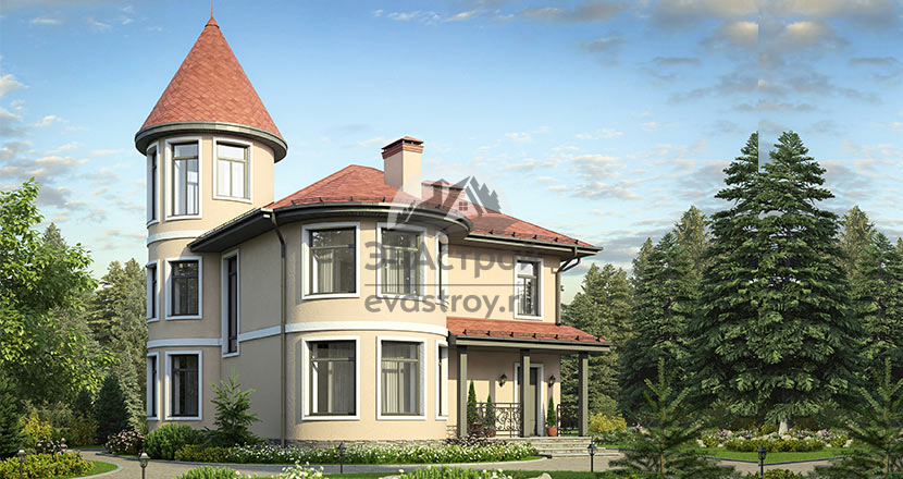 проект квадратного дома с башней до 150 кв м
