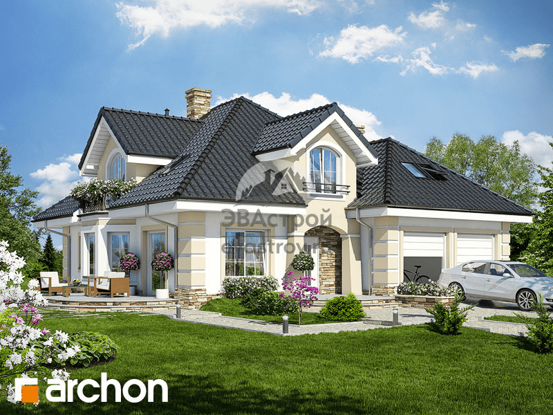 проект европейского квадратного дома с двухместным гаражом