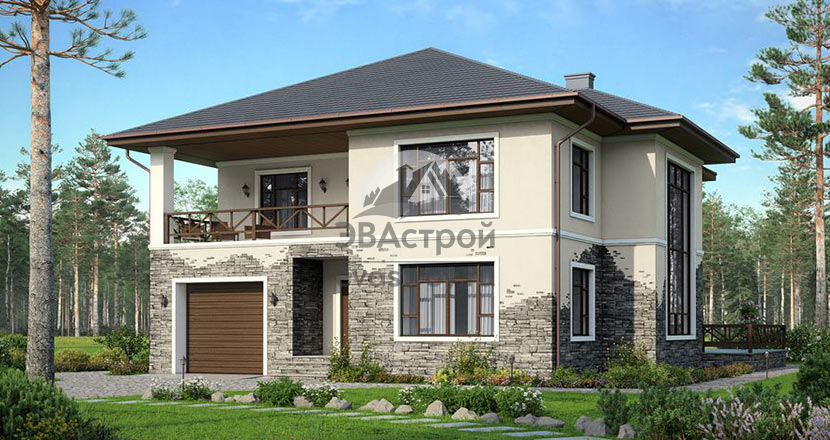 Архитектурный проект загородного дома из газобетона 45-75 с гаражом и сауной