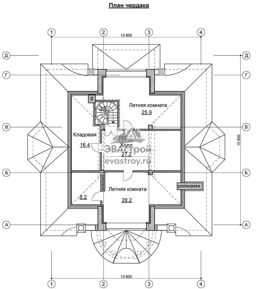 План мансардного этажа чертеж