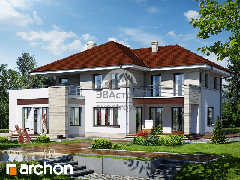 проект двухэтажного дома с гаражом, кабинетом и сауной до 300 кв м