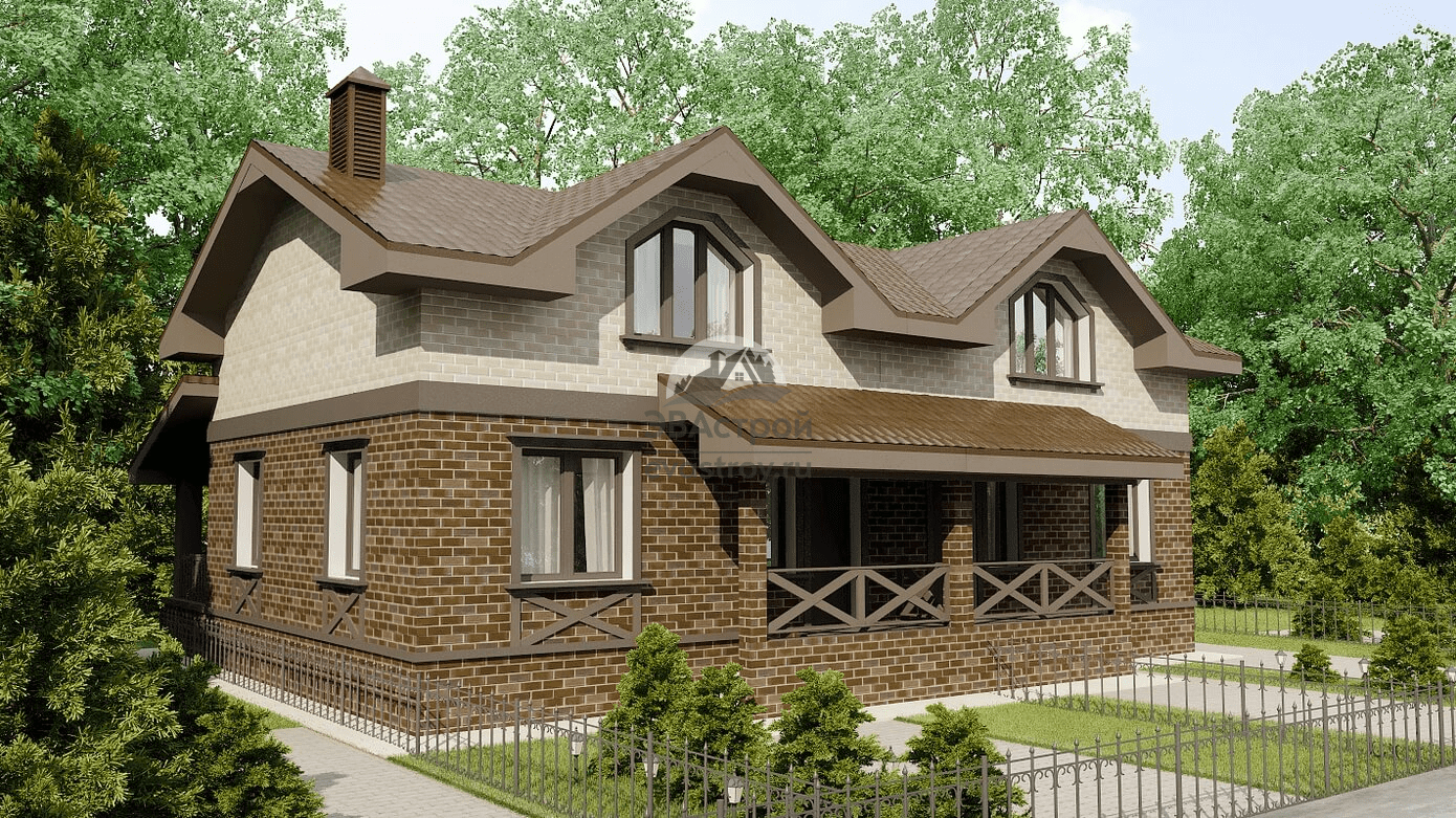 Проект двухэтажного дома из кирпича с мансардой - V10-77
