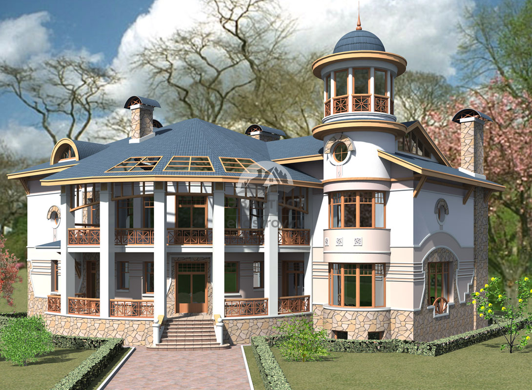 Проект узкого трехэтажного дома из кирпича в стиле барокко с цокольным .