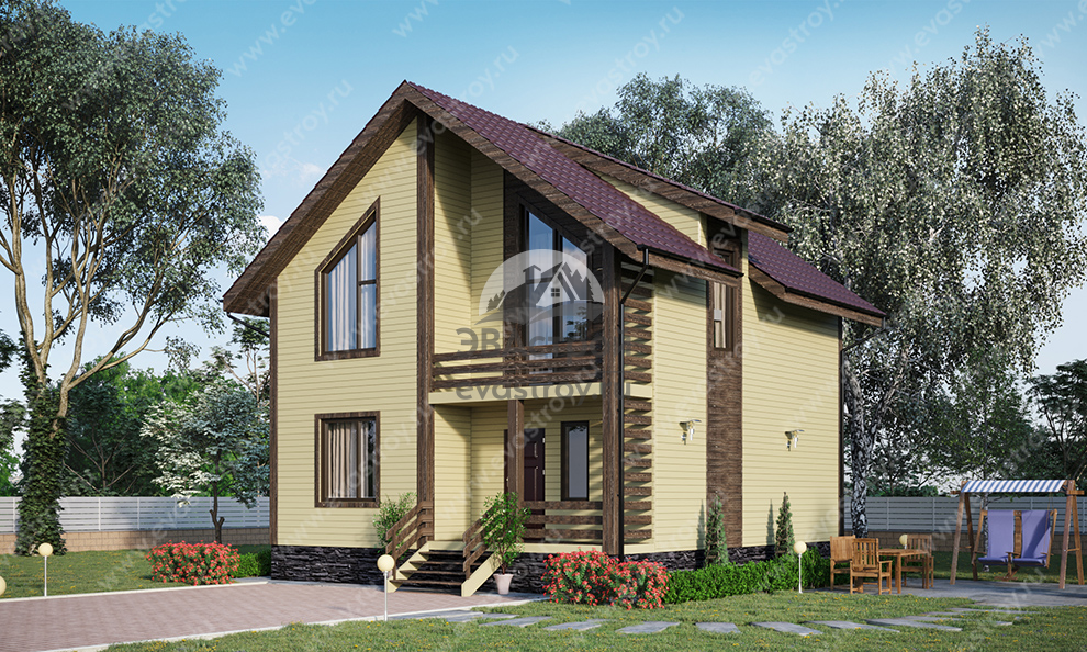 Проект двухэтажного дома в европейском стиле с мансардным этажом и кабинетом, с площадью до 150 кв м - EV-39